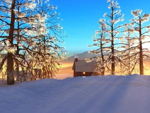 Snowy cabin Stock Illustration