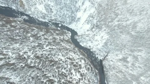 Snowy Canyon River Through Forest in Arxan, China Stock Footage 344036233