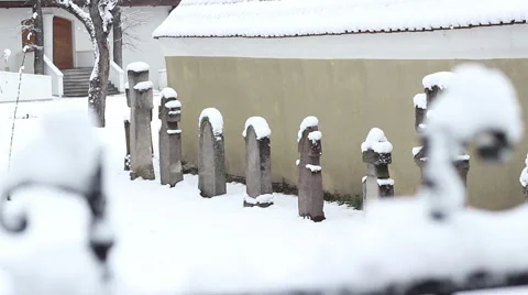Snowy Cemetery Stock Footage 45535644