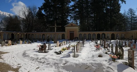 Snowy cemetery in the mountains Stock Footage 86471699