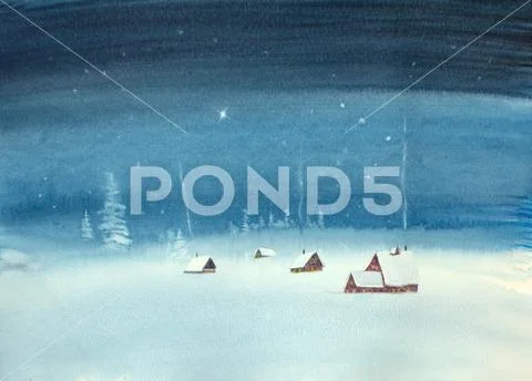 Snowy christmas night Stock Illustration