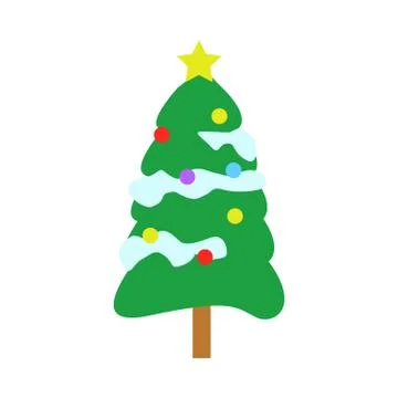 Snowy Christmas Round Pine Tree With Star &amp; Balls 库存插图