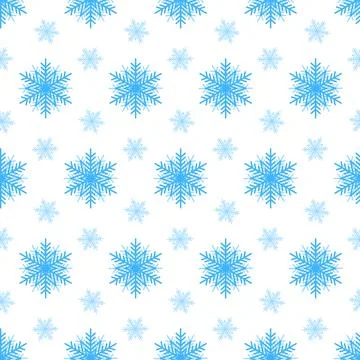 Snowy christmas seamless pattern, blue snowflake on white Stock Illustration