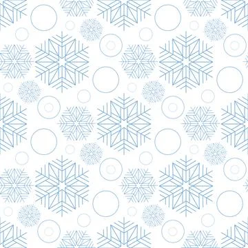 Snowy christmas seamless pattern, blue snowflake circle on white Stock Illustration