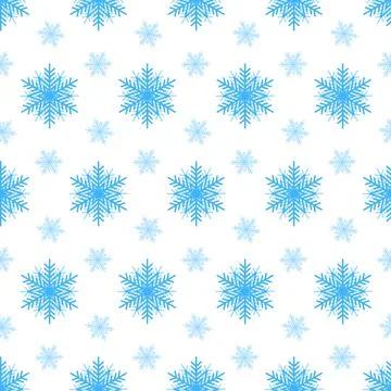 Snowy christmas seamless pattern, blue snowflake on white Stock Illustration