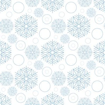 Snowy christmas seamless pattern, blue snowflake circle on white Stock Illustration