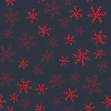 Snowy Christmas seamless pattern on a dark background, red crystal snowflake Stock Illustration