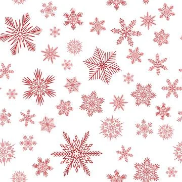 Snowy christmas seamless pattern, red crystal snowflake for textile, wallpape Stock Illustration