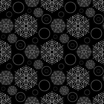 Snowy christmas seamless pattern, snowflake on black background イラスト素材