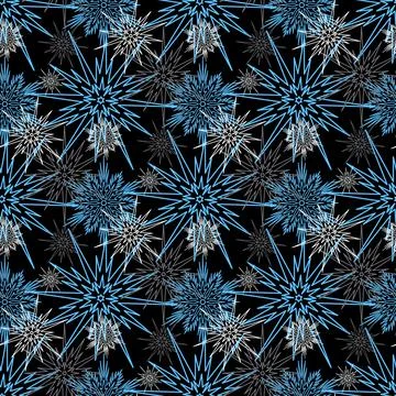 Snowy christmas seamless pattern, white blue snowflake on black Stock Illustration