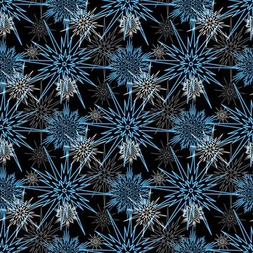 Snowy christmas seamless pattern, white blue snowflake on black Stock Illustration