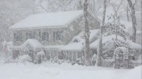 Snowy Colonial Home Stock Footage 35136557