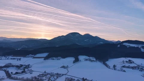 Snowy countryside under dramatic sky Stock Footage 327138262