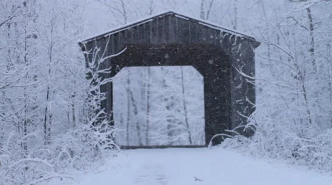 Snowy Covered Bridge Stock Footage 44560575