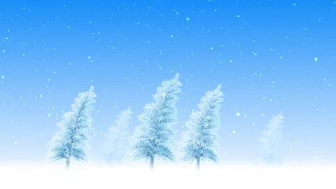 Snowy Dancing Trees with Snow Flakes - 3D Illustration Animation Stock Footage 145254120