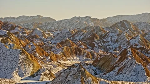 Snowy Danxia Mountains at Sunset B Roll Stock Footage 325859458