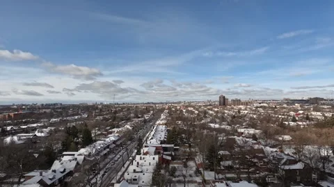 Snowy day cloud timelapse aerial city neighborhood side street Stock Footage 231565165