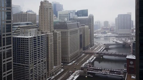 A Snowy Day Over Wacker Drive in Downtown Chicago Video stock 76782592