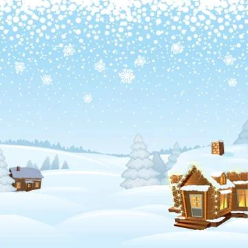 Snowy Day Winter Landscape. Vector Illustration Stock Illustration