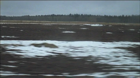 Snowy fields passing by from car window Stock Footage 2877069