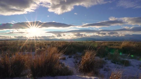 Snowy Flatlands | Wind Blows through field at Sunset | Colorado | 4K Footage Stock Footage 227235549