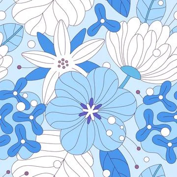 Snowy floral seamless pattern. Winter garden. Repeating background of flowers Stock-Illustration