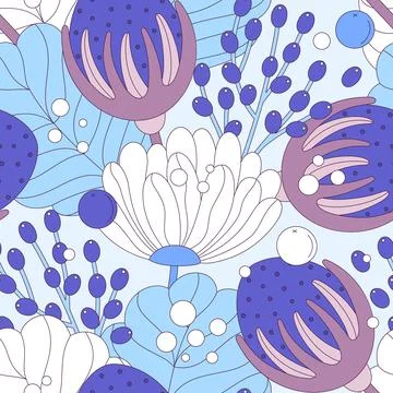 Snowy floral seamless pattern. Winter garden. Repeating background of flowers Illustrazione stock