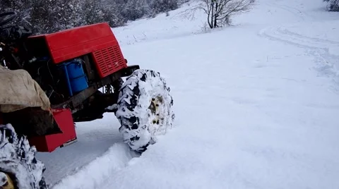 Snowy forest and tractor Stock Footage 46620870