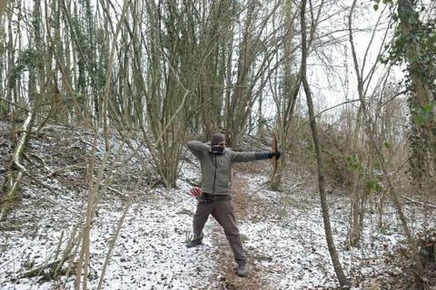 Snowy forest archer Stock Photos