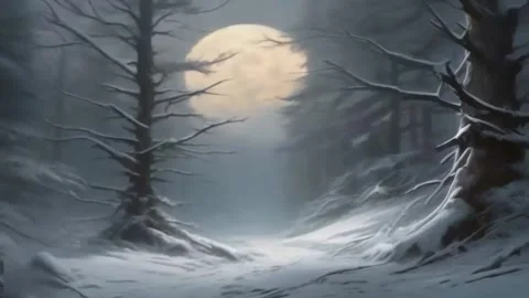 Snowy Forest, falling snow and midnight in the dark forest. A short video o.. Stock Footage 255890231