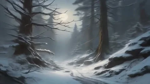 Snowy Forest, falling snow and midnight in the dark forest. A short video o.. Vídeos de archivo 255894409