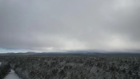 Snowy Forest Landscape Timelapse | 4k 60fps Cinematic Drone Video Stock Footage 247465532