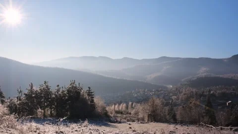 Snowy forest in winter mountains Stock Footage 257074866