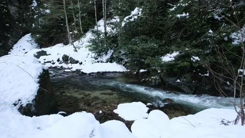 Snowy ground and flow river at winter. Stock Footage 181226602