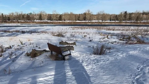 Snowy ground and a river Stock Footage 122051814