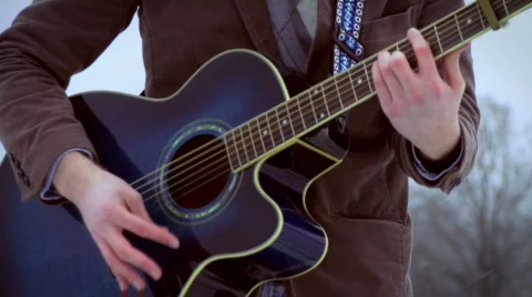 Snowy Guitar Guy 2 Stock Footage 595874