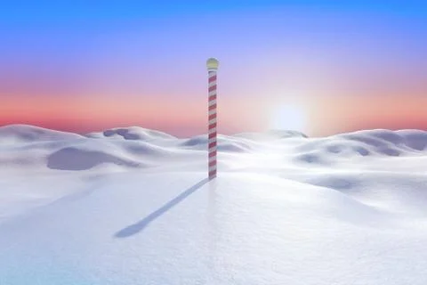 Snowy land scape with pole Stock Illustration