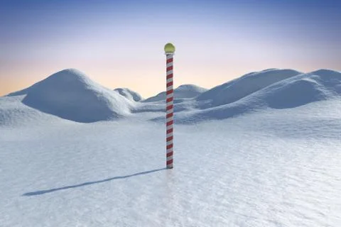 Snowy land scape with pole Stock Illustration