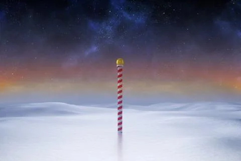 Snowy land scape with pole Stock Illustration