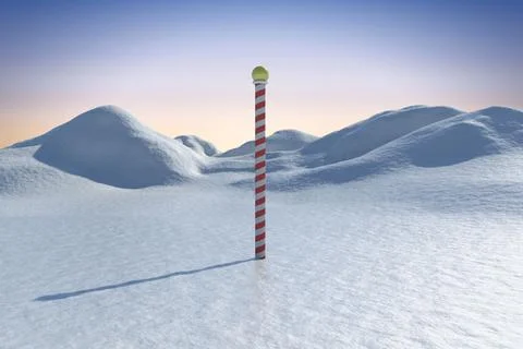 Snowy land scape with pole Stock Illustration