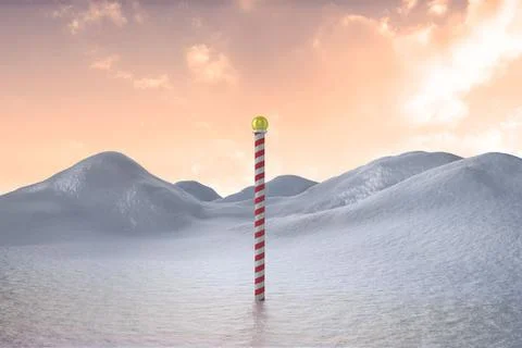 Snowy land scape with pole Stock Illustration