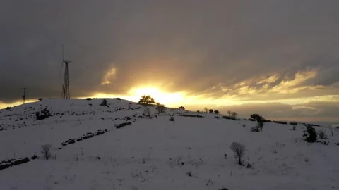 Snowy land with sunset like fire Stock Footage 149046516