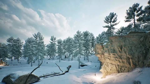 A snowy landscape animation with a bright light shining on a snow ball, ill.. Stock Footage 292101341