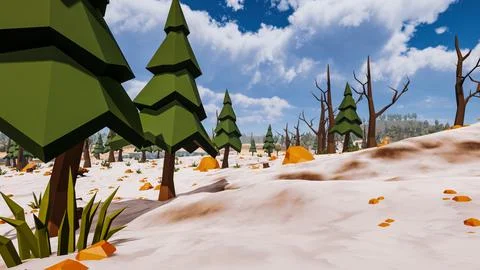 Snowy landscape of a natural and virtual environment design 3d render Illustrazione stock