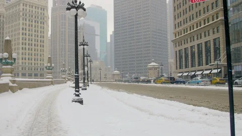 Snowy Michigan Avenue in Downtown Chicago Stock Footage