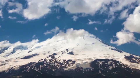 Snowy Mount Elbrus in the clouds. Stock Footage 158859352