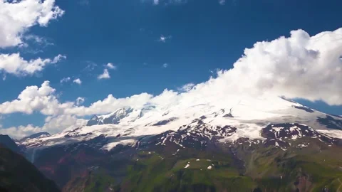 Snowy Mount Elbrus in the clouds. Stock Footage 158859379