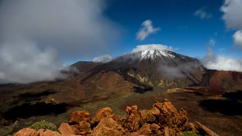 Snowy Mount Teide 4K Prores HQ Timelapse Clouds Racing Tenerife Stock Footage 323852427