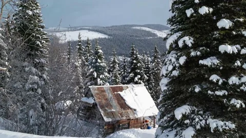 Snowy Mountain Cabin Timelapse Stock Footage 151354583