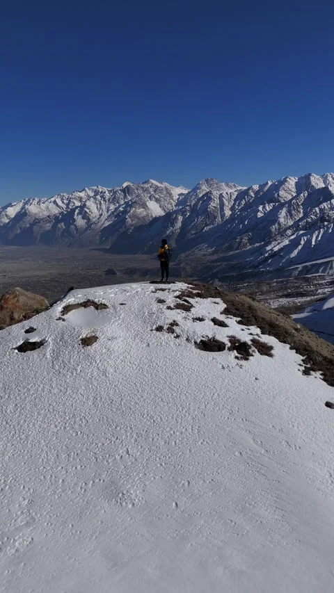 Snowy Mountain Landscape from Above, Gilgit-Baltistan Stock Footage 345780462